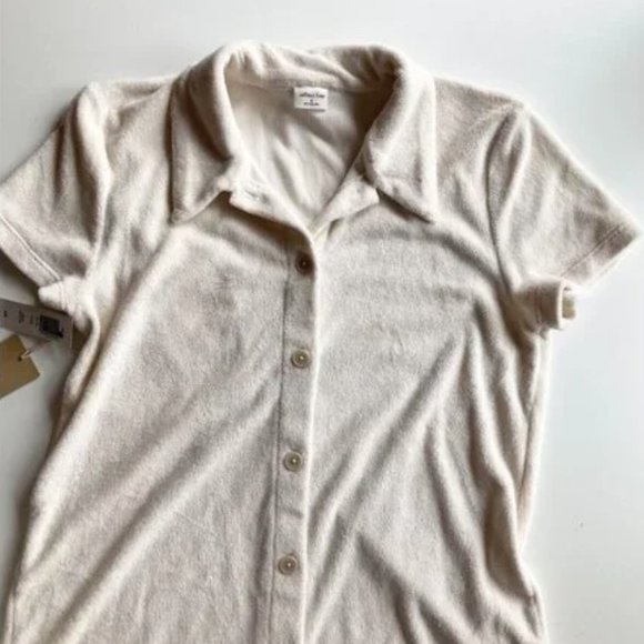 NWT Aritzia WILFRED FREE Pool Birch Cotton Terry Button Up Mini Dress, Size M - Picture 1 of 6